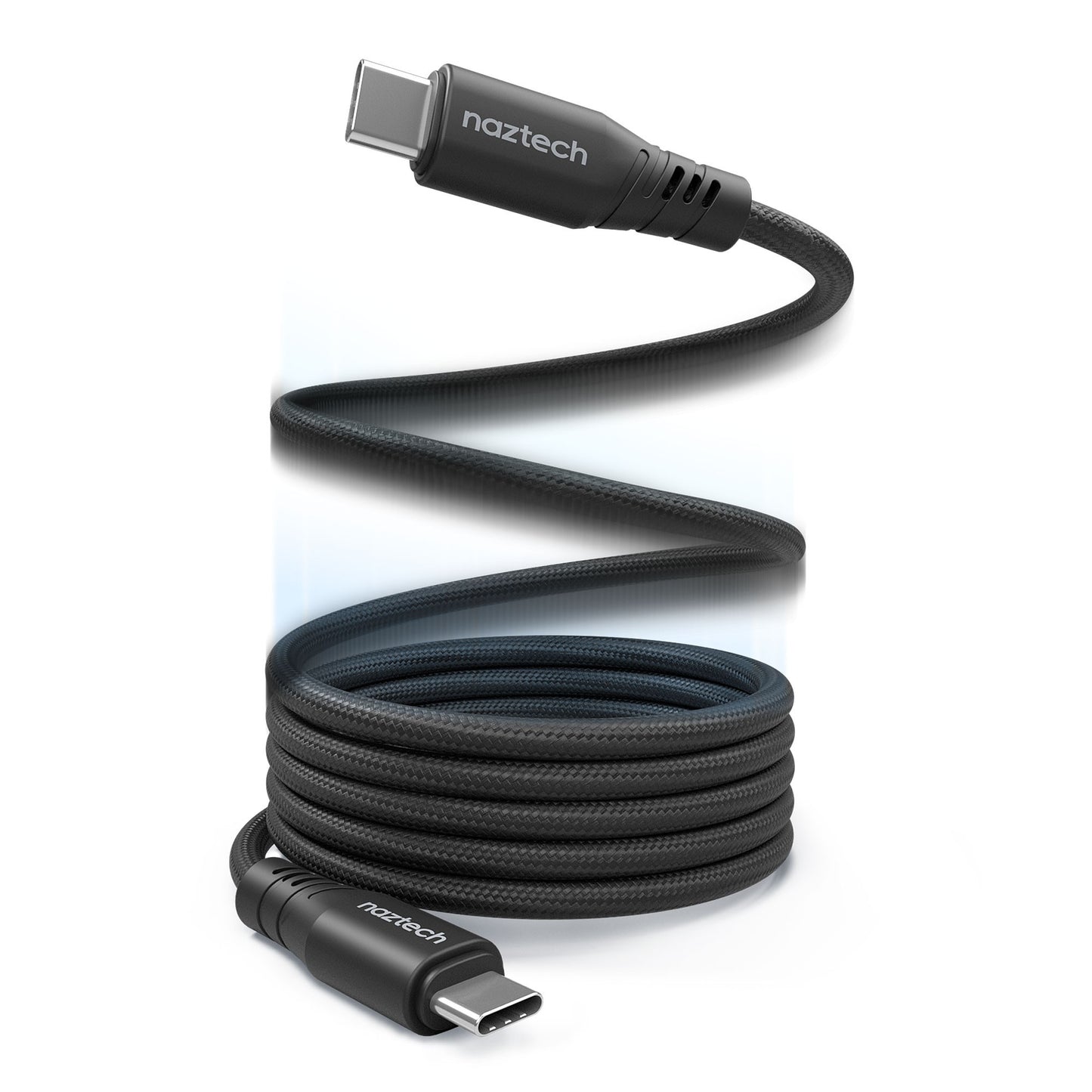 Naztech 6 ft (180cm) ReCoil USB-C to USB-C Magnetic Braided Cable - Black - 15-13933