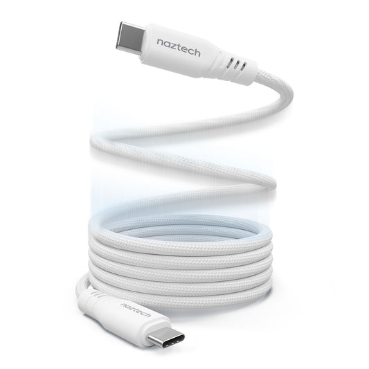 Naztech 6 ft (180cm) ReCoil USB-C to USB-C Magnetic Braided Cable - White - 15-13934