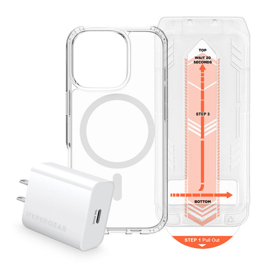 iPhone 16 Pro Max HyperGear Accessory Bundle - 20W Hub, Glass, Case w/ Magsafe - 15-14035