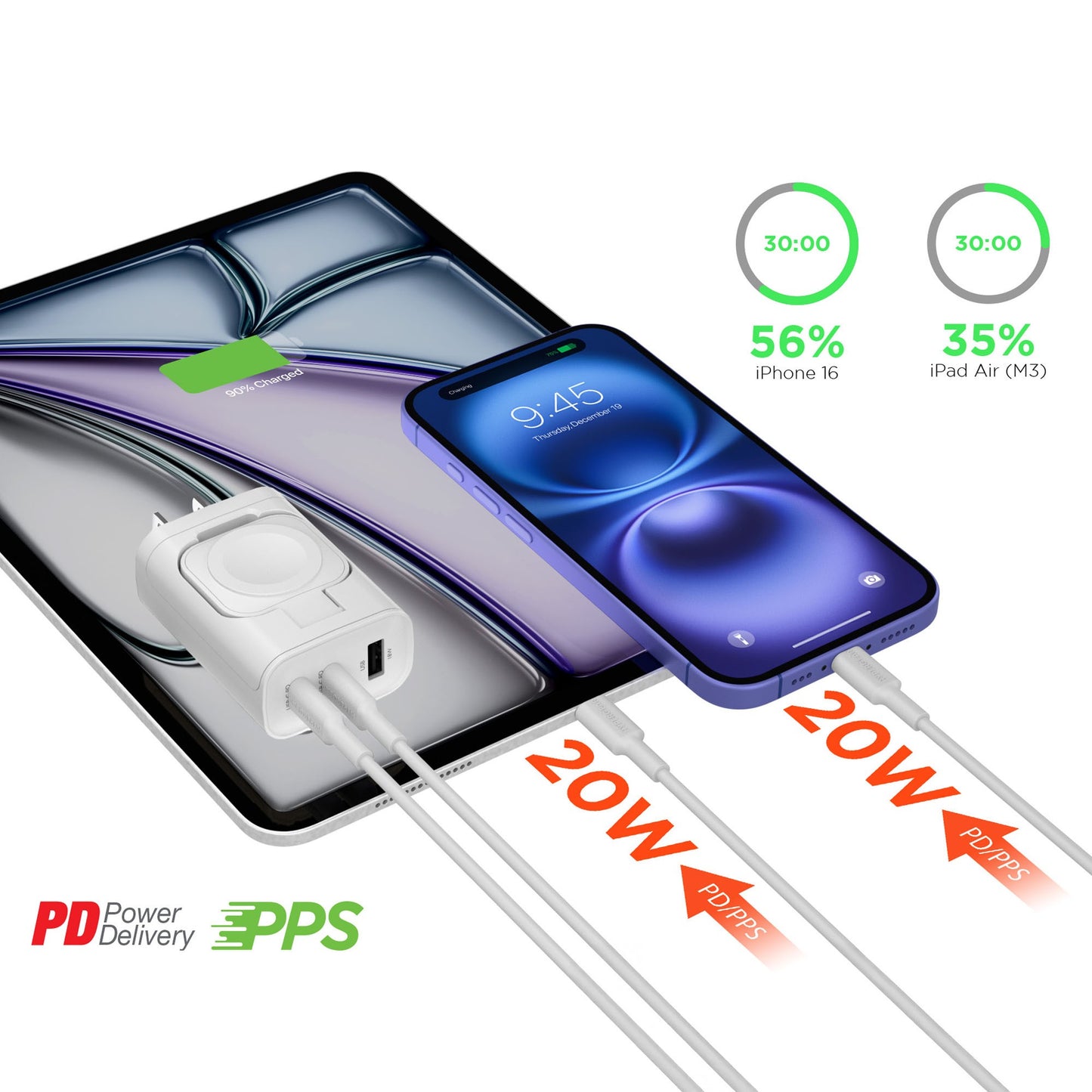 HyperGear 43W Multi-Port Hub w/Apple Watch Charger - White - 15-14069