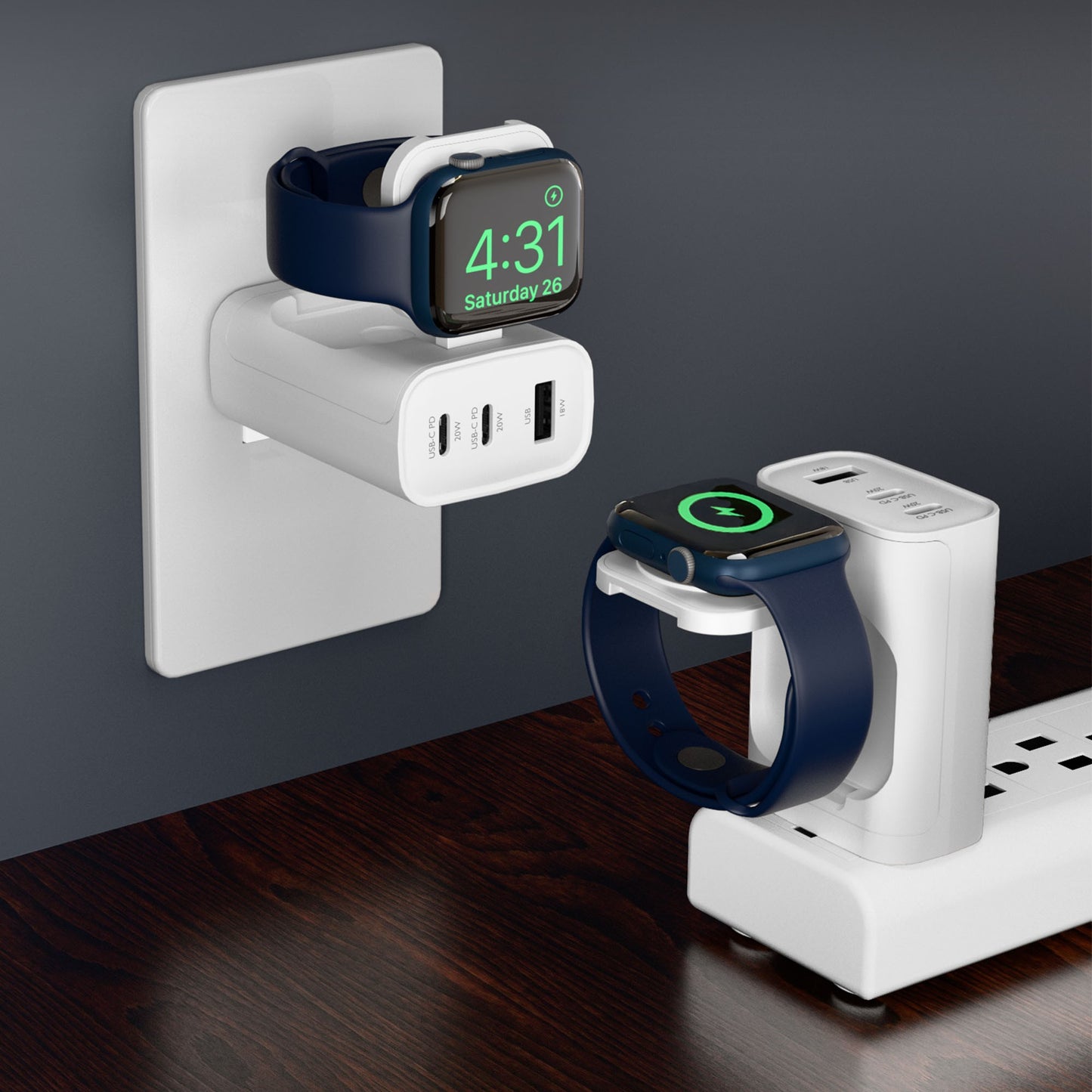 HyperGear 43W Multi-Port Hub w/Apple Watch Charger - White - 15-14069