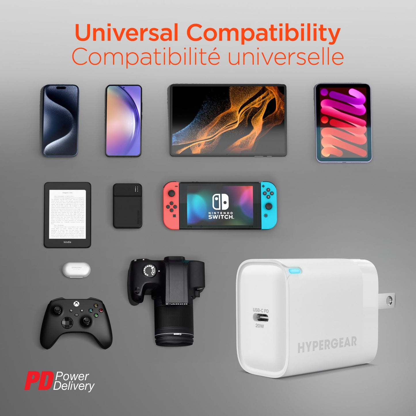 Hypergear 20W USB-C PD Wall Charger Hub w/LED - White - 15-14070