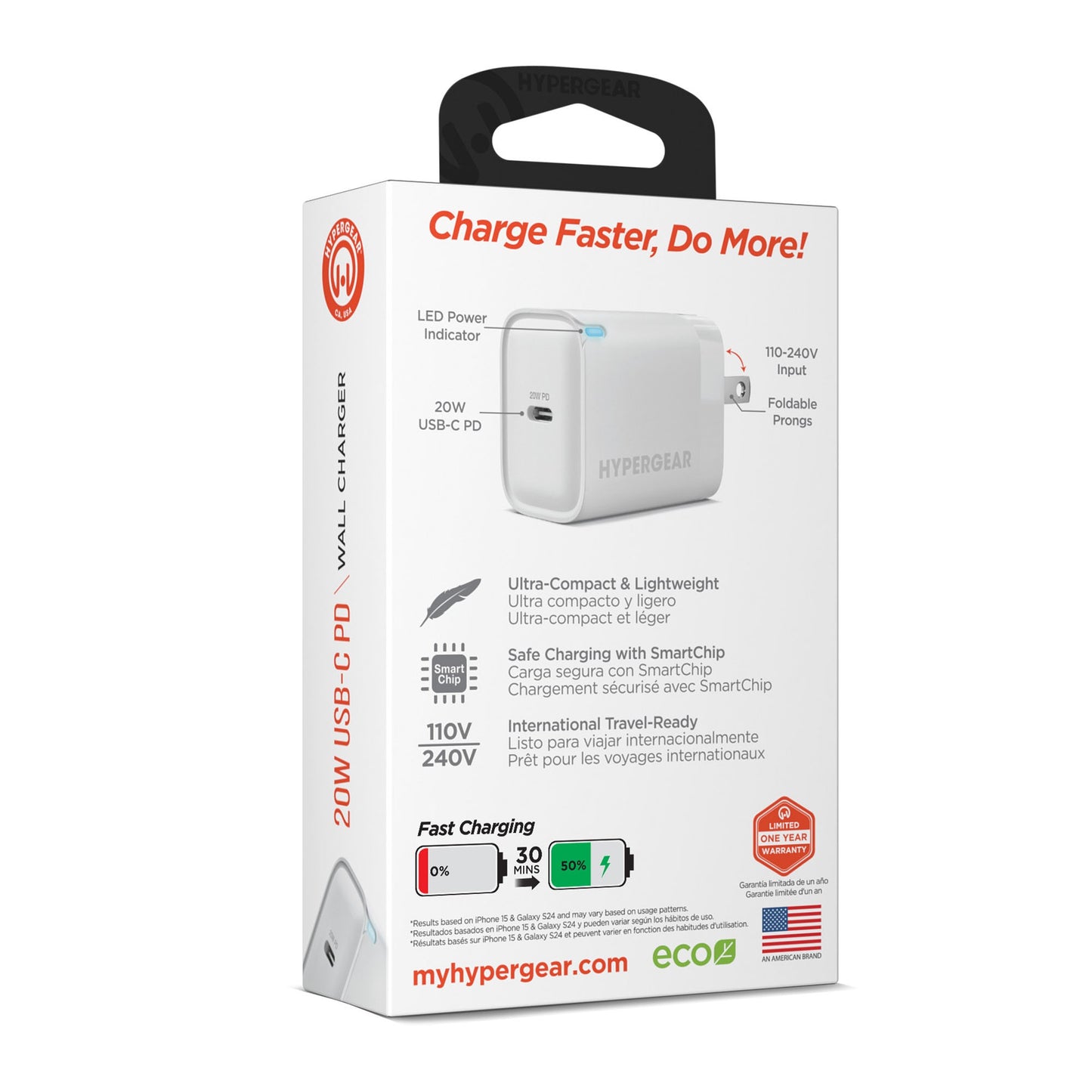 Hypergear 20W USB-C PD Wall Charger Hub w/LED - White - 15-14070