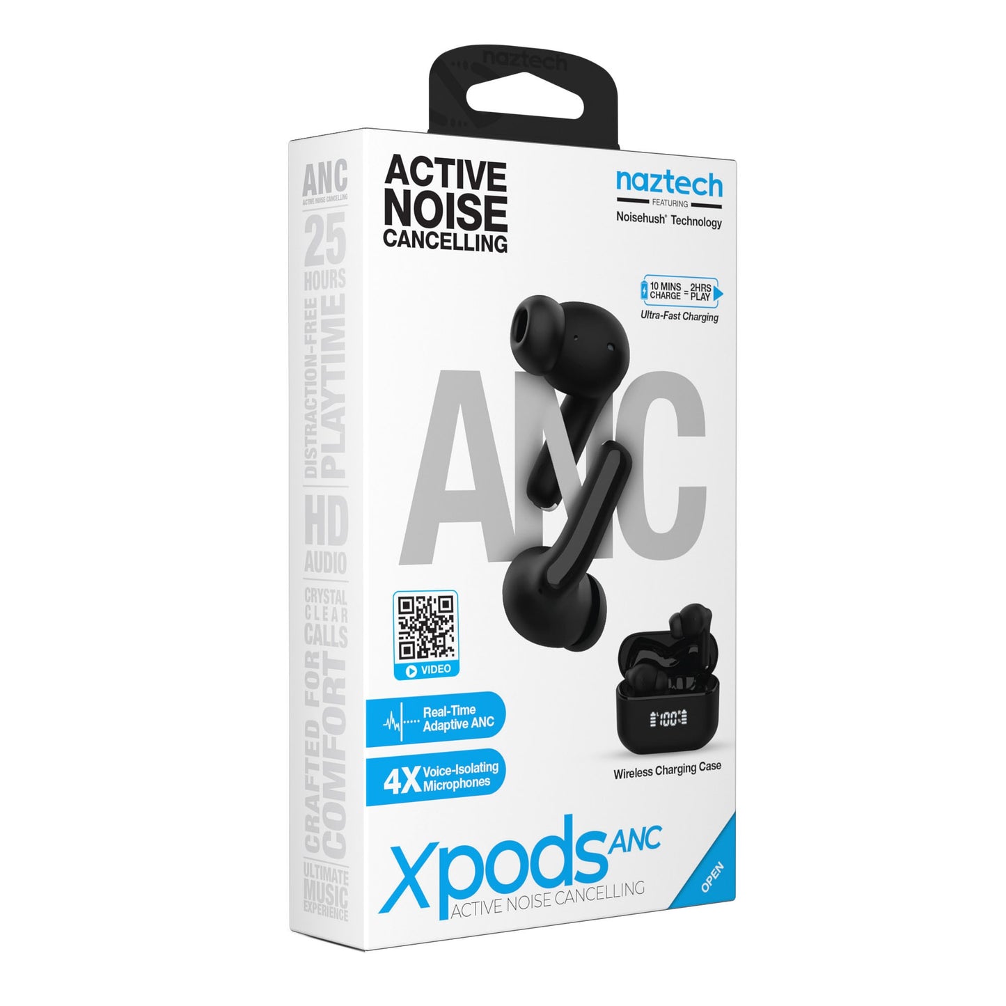 Naztech xPods Pro ANC True Wireless with Wireless Charging Case - Black - 15-14195