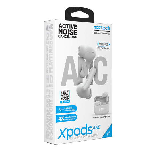 Naztech xPods Pro ANC True Wireless with Wireless Charging Case - White - 15-14196