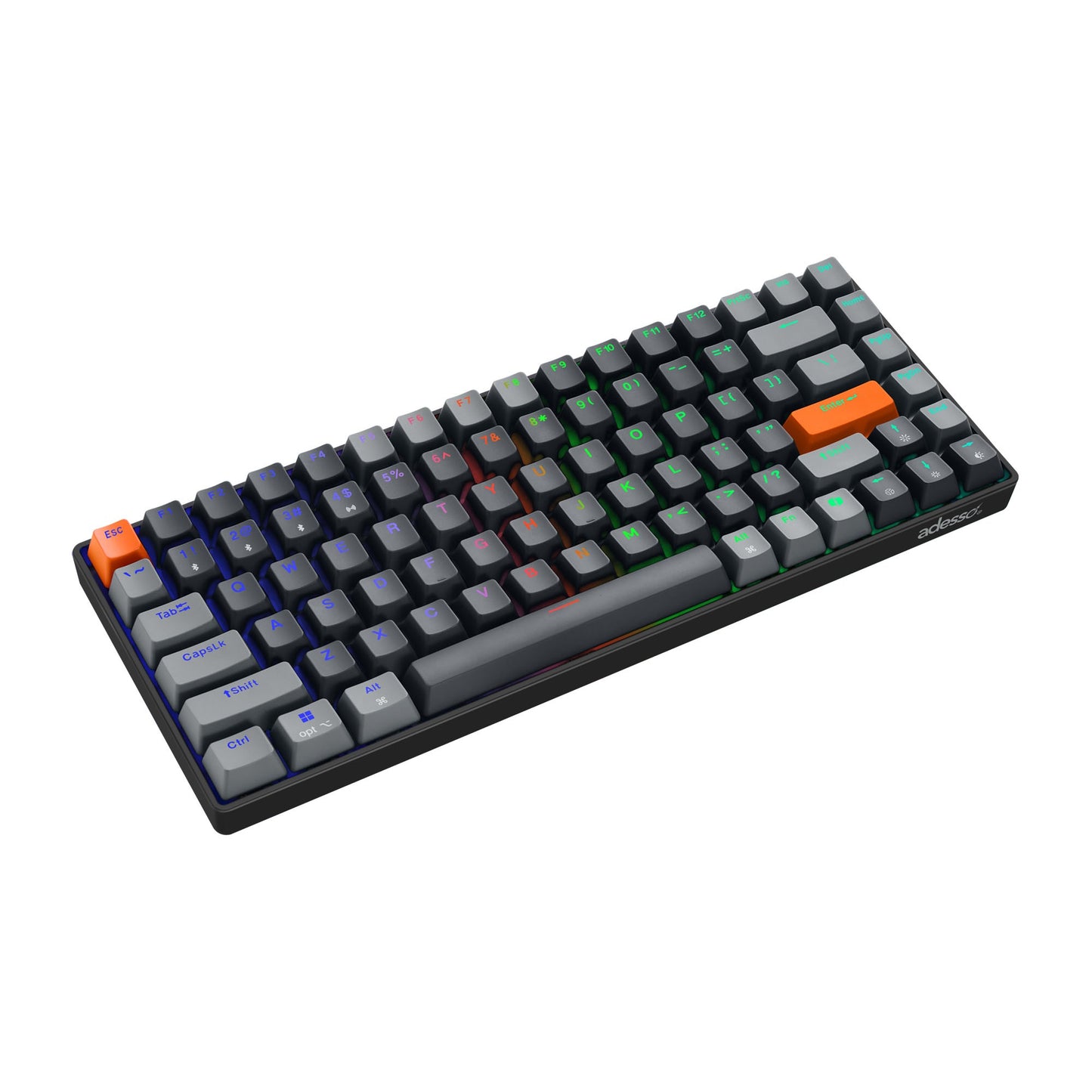 Adesso Wired/Wireless/Bluetooth Multi-OS Illuminated Mechanical Mini Keyboard w/ CoPilot AI Hotkey - 15-14256