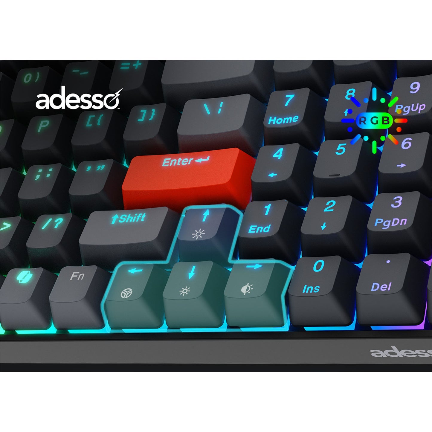 Adesso Wired/Wireless/Bluetooth Multi-OS Illuminated Mechanical Compact Keyboard w/CoPilot AI Hotkey - 15-14257