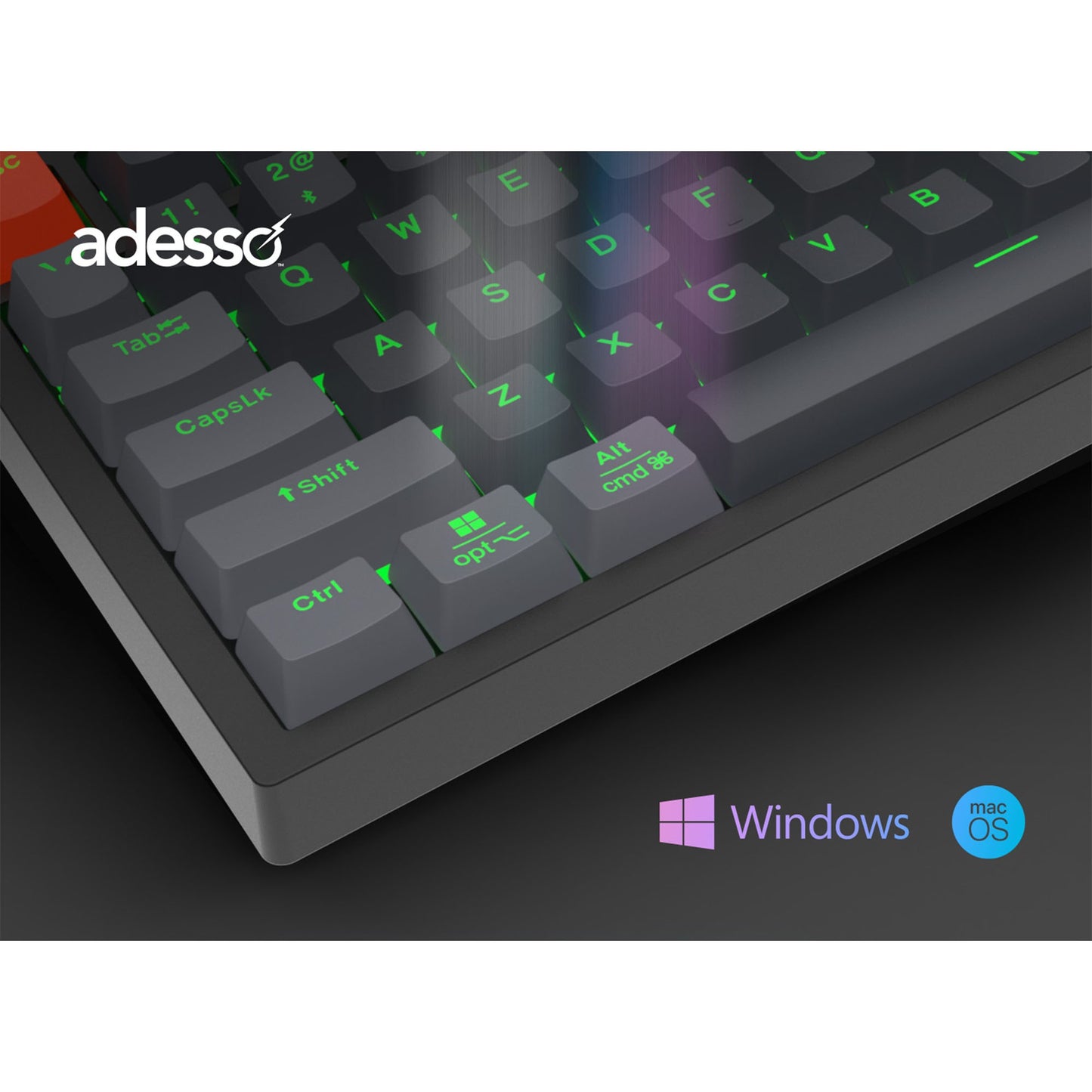 Adesso Wired/Wireless/Bluetooth Multi-OS Illuminated Mechanical Midsize Keyboard w/CoPilot AI Hotkey - 15-14258