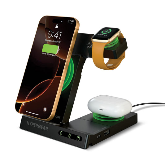 HyperGear 6-in-1 Foldable Wireless Charging Stand Compatible with Samsung & Apple Watch - 15-14278
