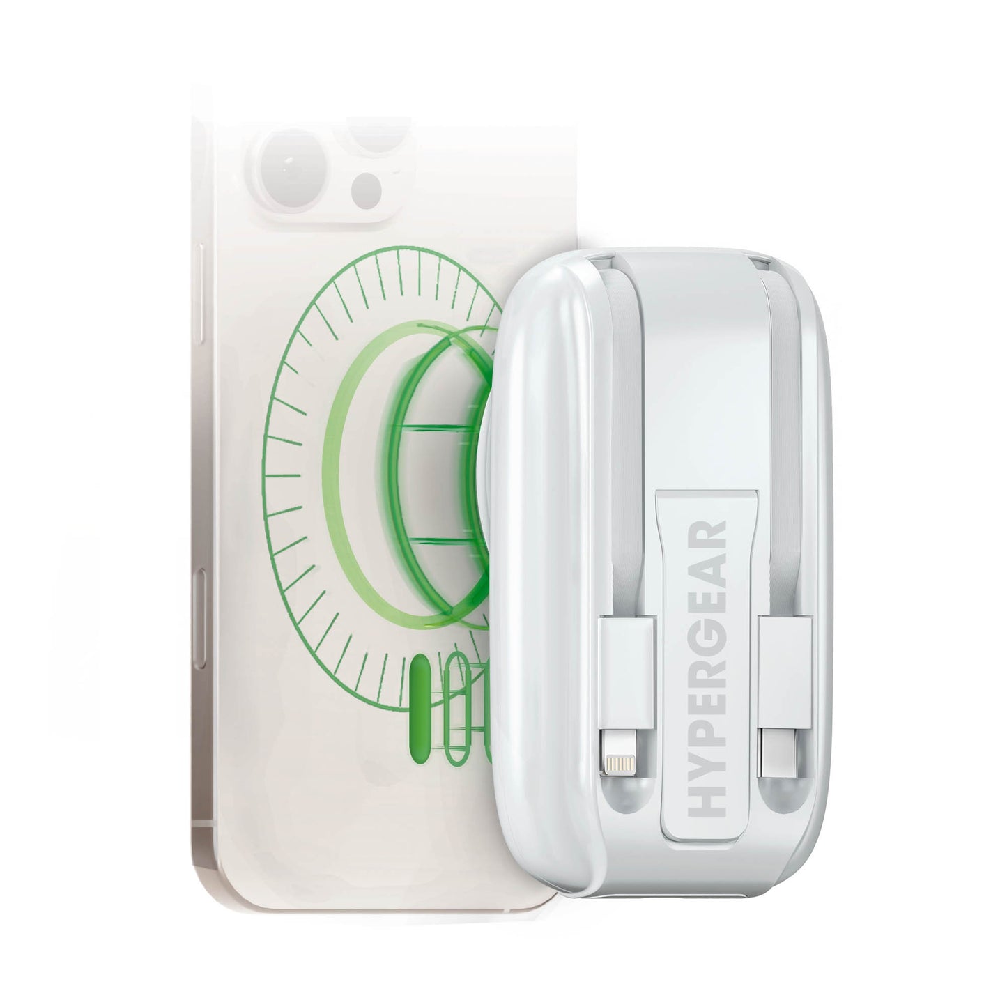 Hypergear 5000mAh Mag Grip Go Wireless Charging Portable Power Bank w/built in cable - White - 15-14281