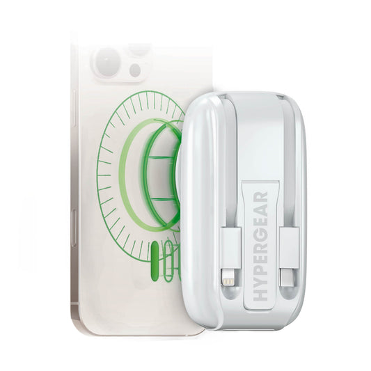 Hypergear 5000mAh Mag Grip Go Wireless Charging Portable Power Bank w/built in cable - White - 15-14281