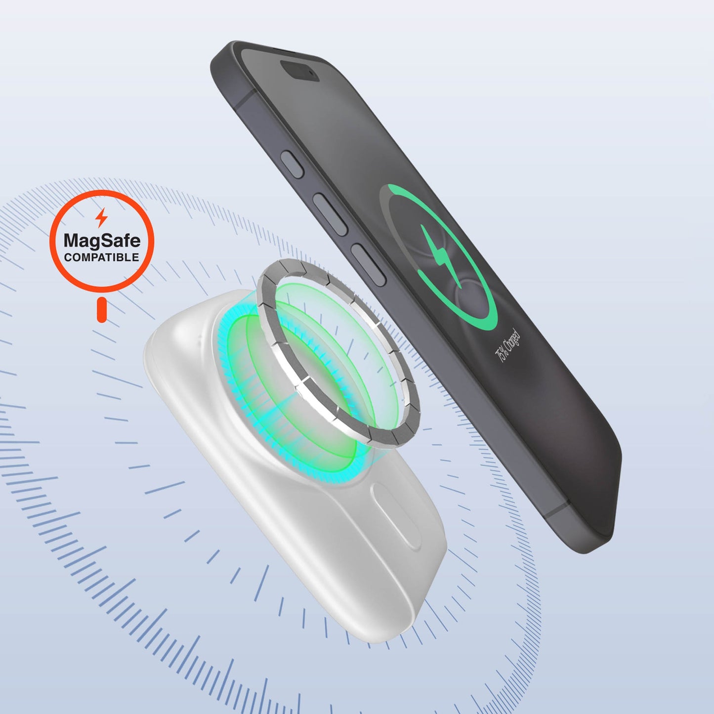 Hypergear 5000mAh Mag Grip Go Wireless Charging Portable Power Bank w/built in cable - White - 15-14281