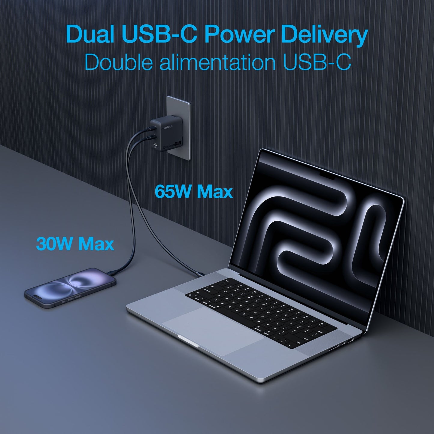 Naztech 100W Nexus T100 Multi-Port GaN Dual USB-C + USB-A Wall Charger w/ Folding Prongs - 15-14289