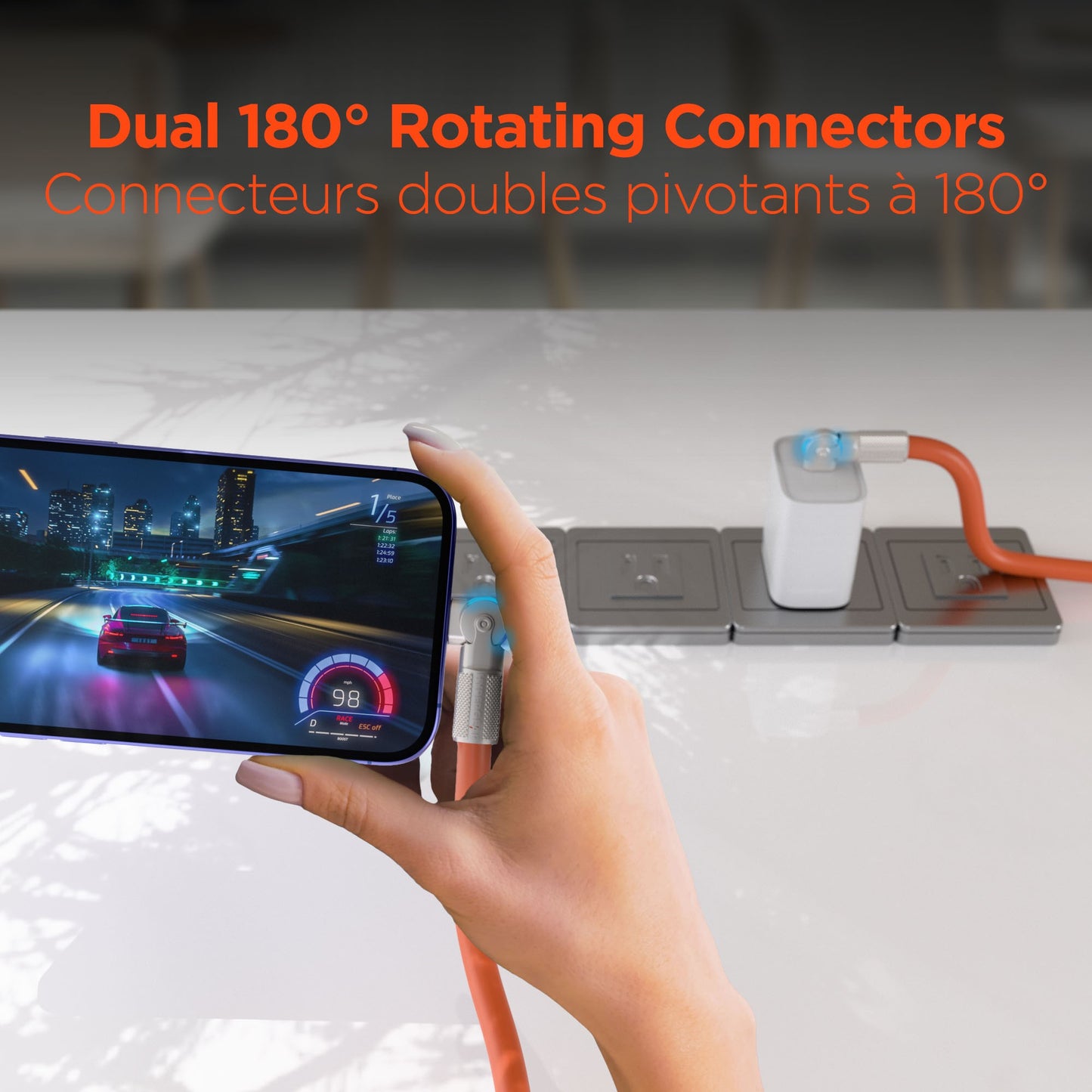 HyperGear 6 ft. 180cm USB-C to USB-C Chunky 180 Rugged Cable w/Rotating Connectors - Orange - 15-14297