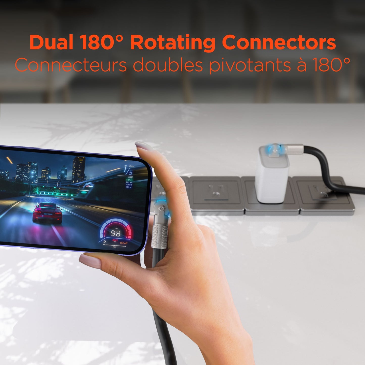 HyperGear 12 ft. 360cm USB-C to USB-C Chunky 180 Rugged Cable w/Rotating Connectors - Black - 15-14298