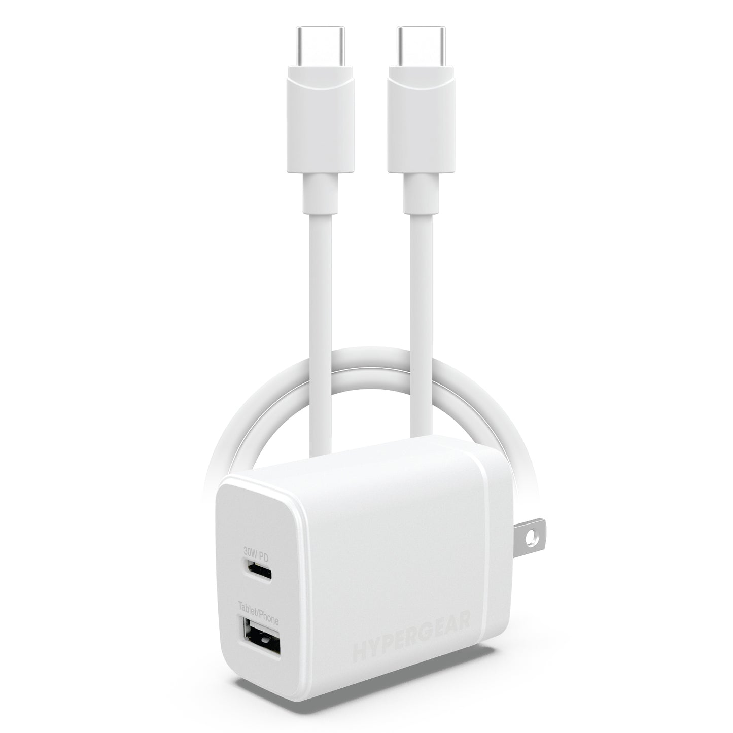 HyperGear Basics 30W Dual Port USB-C + USB-A Wall Charger Travel Hub - White - 15-14301