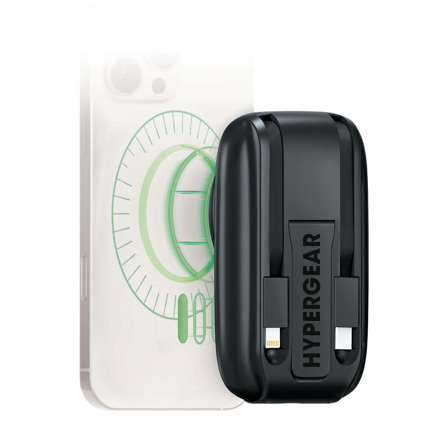 Hypergear 5000mAh Mag Grip Go Wireless Charging Portable Power Bank w/built in cable - Black - 15-14426