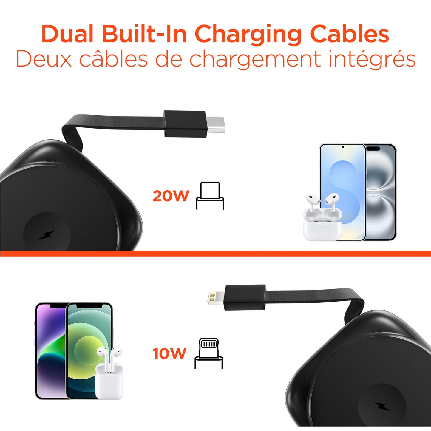 Hypergear 5000mAh Mag Grip Go Wireless Charging Portable Power Bank w/built in cable - Black - 15-14426