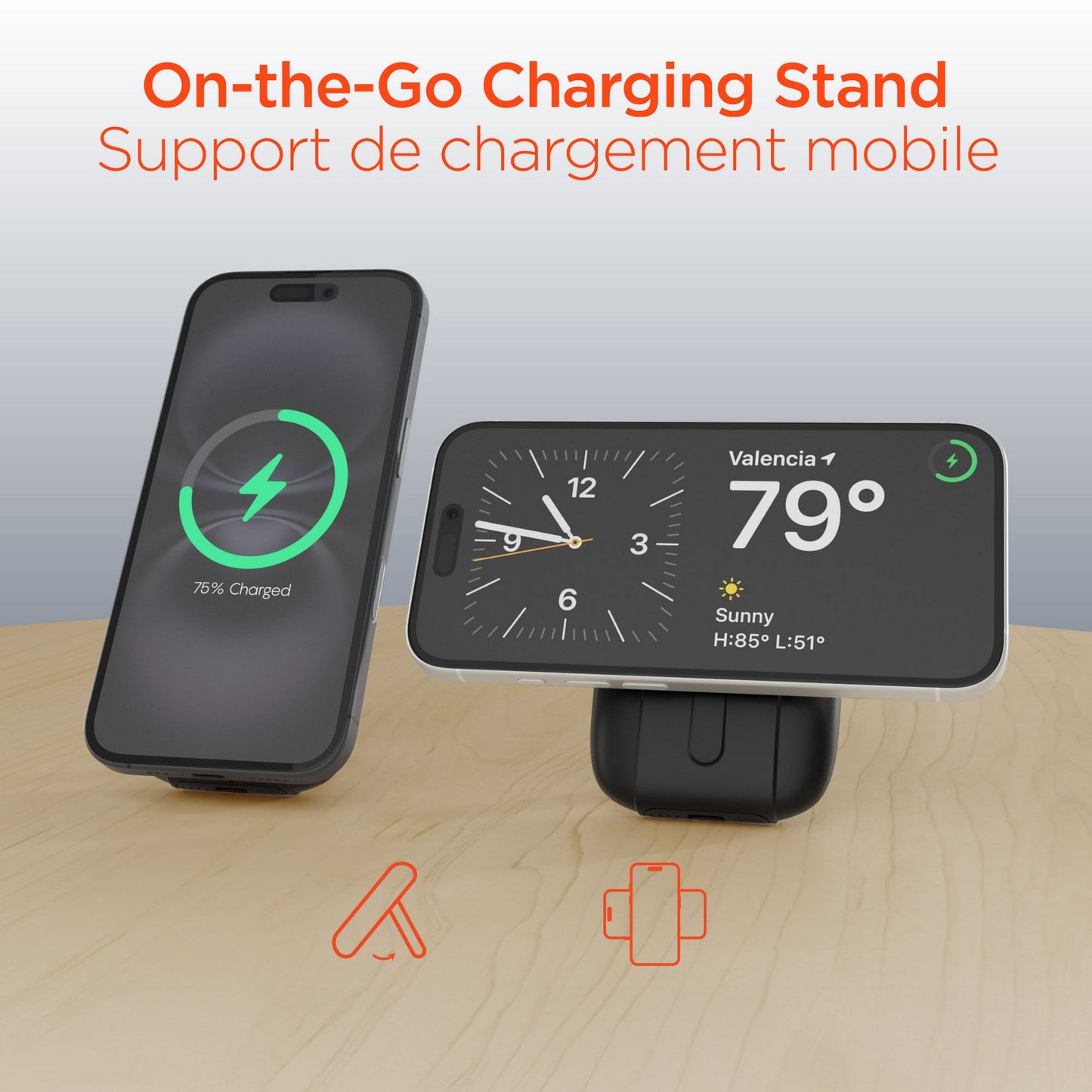 Hypergear 5000mAh Mag Grip Go Wireless Charging Portable Power Bank w/built in cable - Black - 15-14426