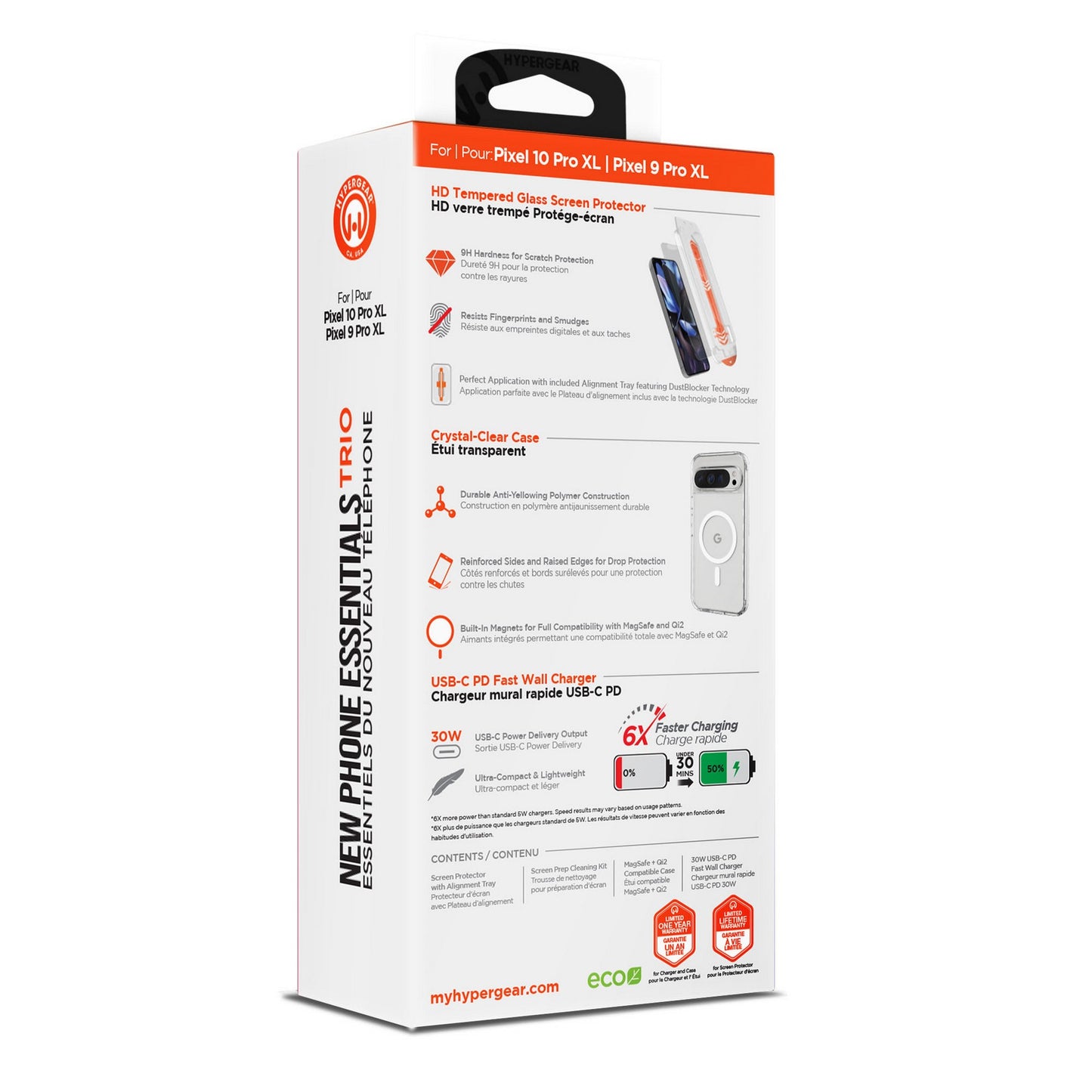 Google Pixel 10 Pro XL/9 Pro XL HyperGear Bundle - 30W Hub, Glass, Case w/ Magsafe - 15-14529