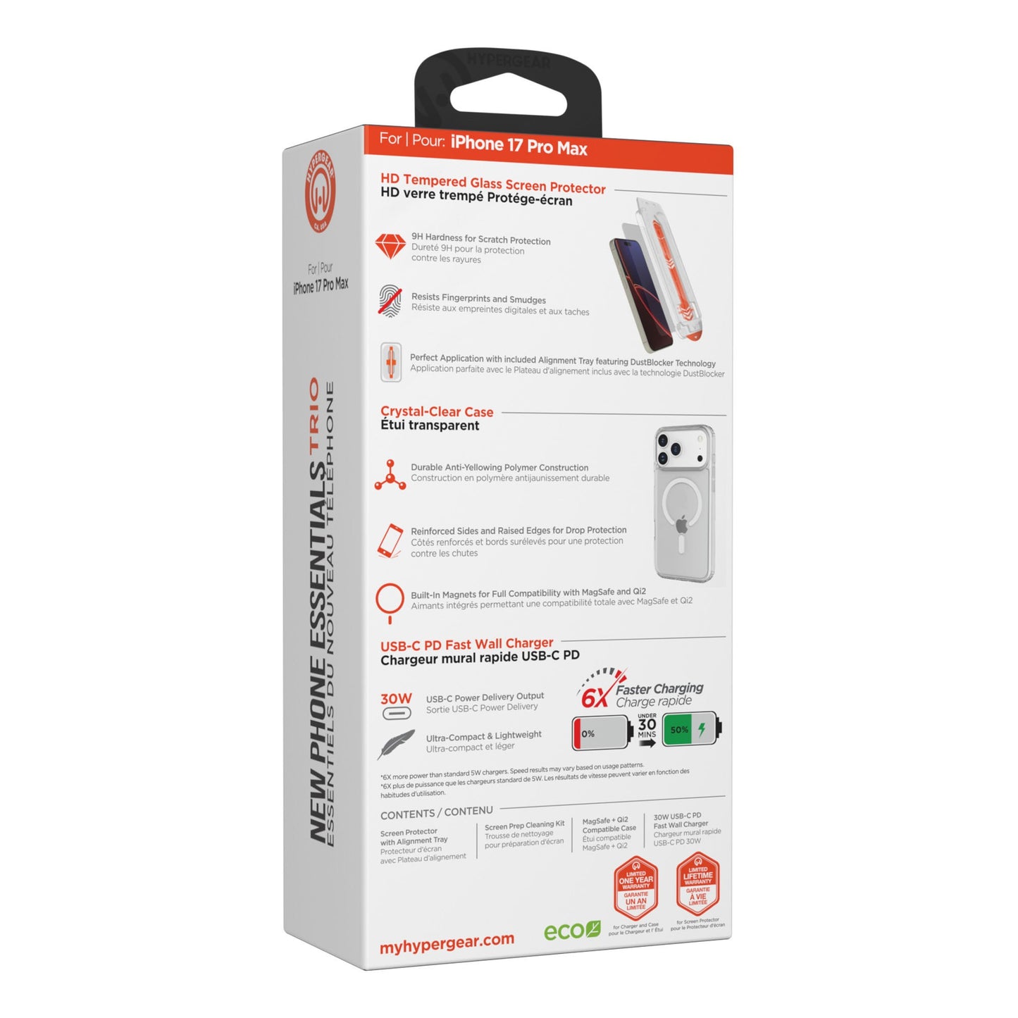 iPhone 17 Pro Max HyperGear Bundle - 30W Hub, Glass, Case w/ Magsafe - 15-14545