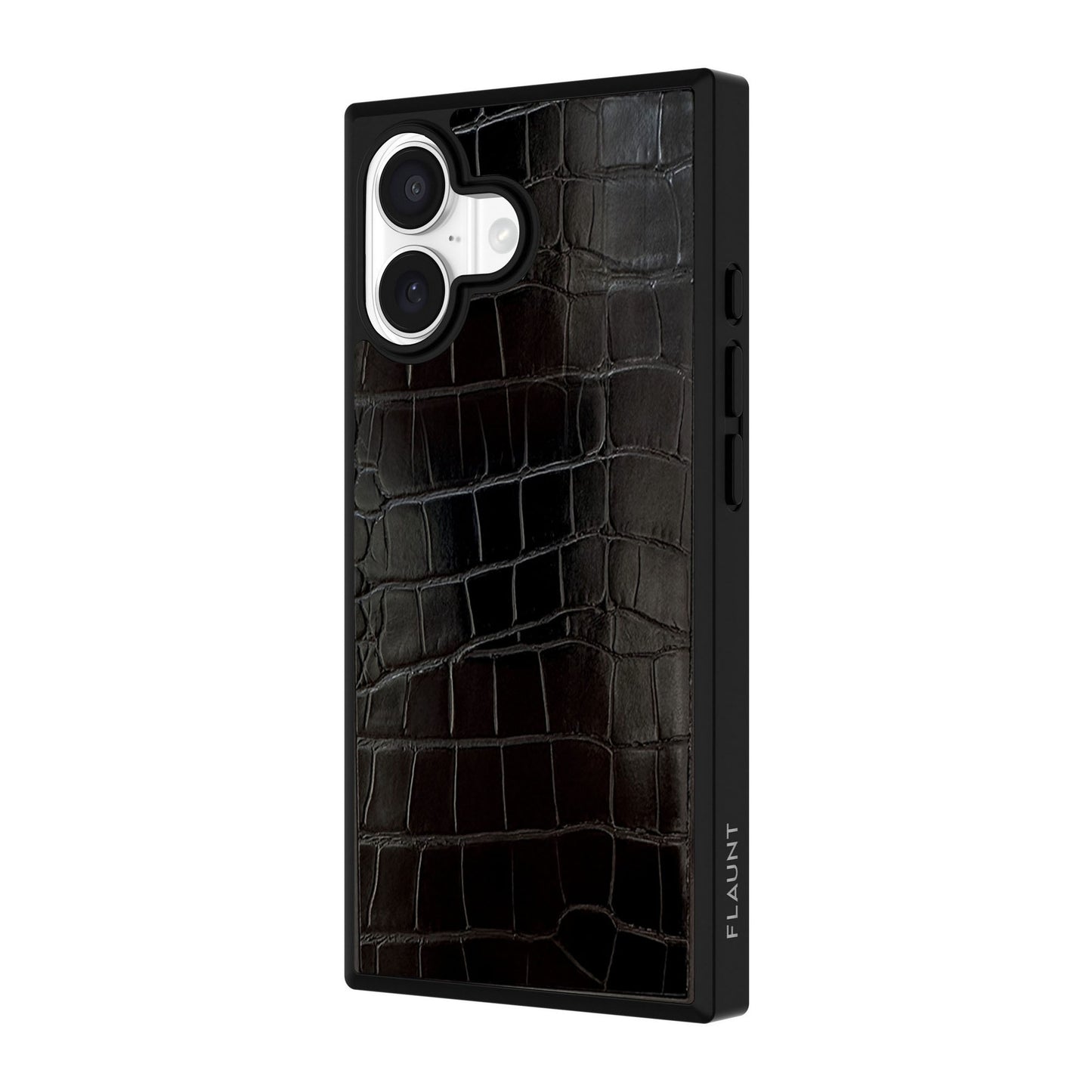 iPhone 17 FLAUNT Square Faux Leather MagSafe Case - Black Crocodile - 15-14570