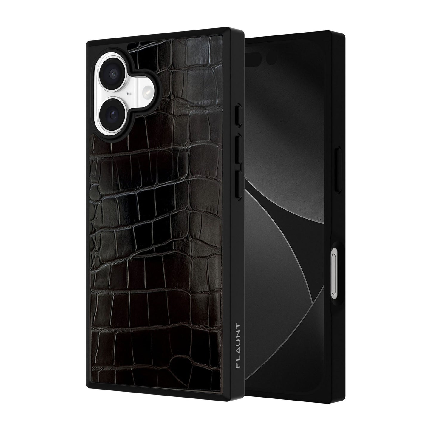 iPhone 17 FLAUNT Square Faux Leather MagSafe Case - Black Crocodile - 15-14570