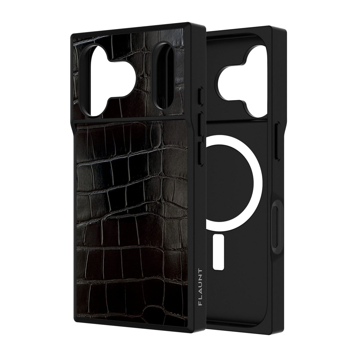 iPhone 17 Pro FLAUNT Square Faux Leather MagSafe Case - Black Crocodile - 15-14591