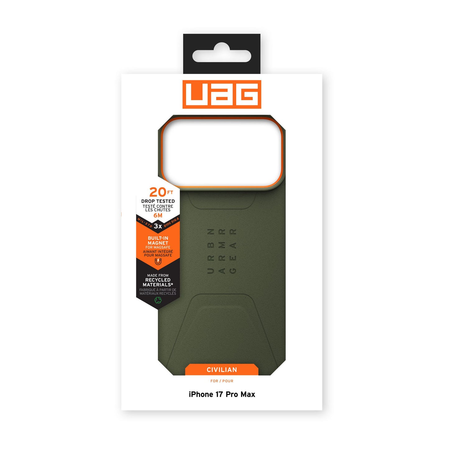 iPhone 17 Pro Max UAG Civilian MagSafe Case - Olive/Orange - 15-14651
