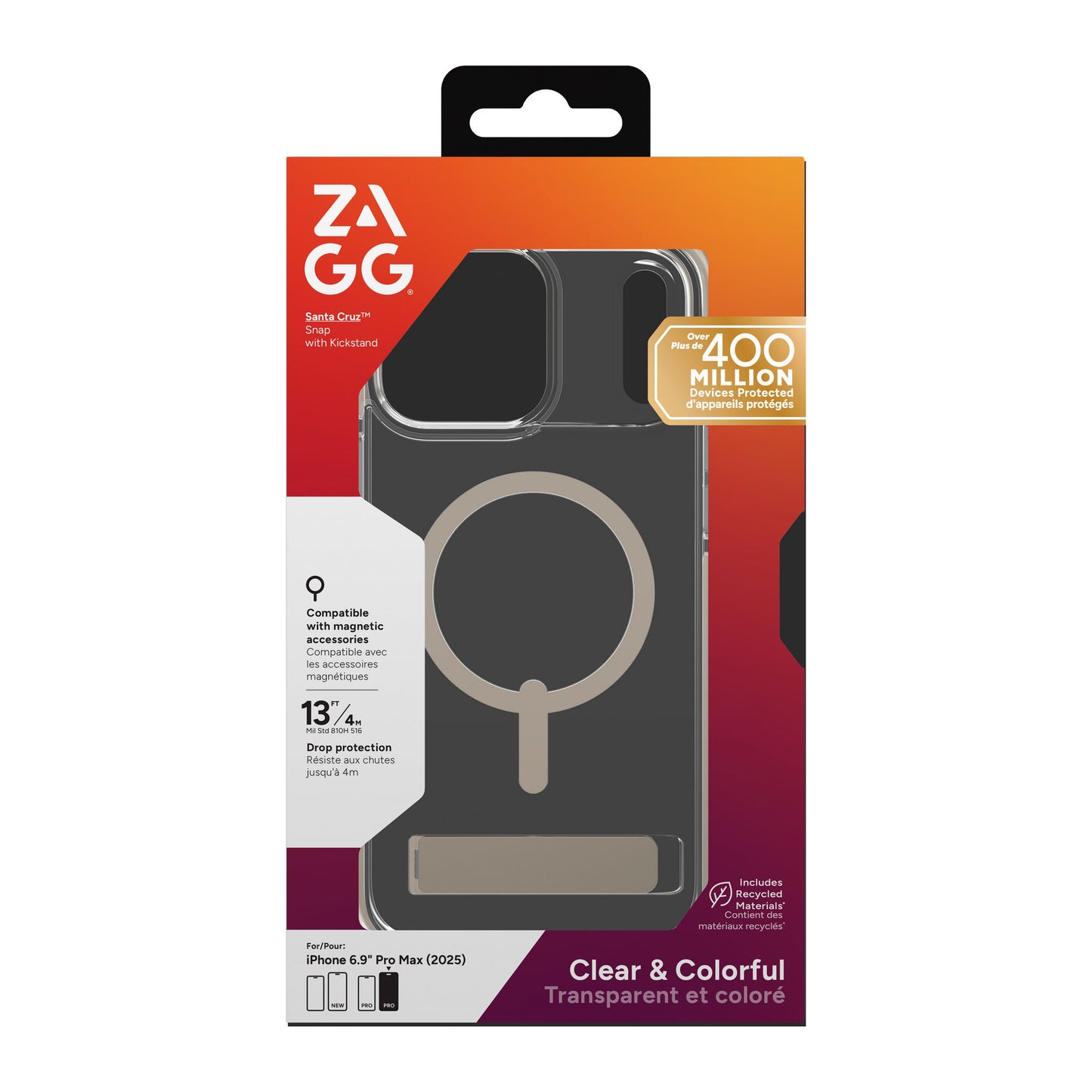 iPhone 17 Pro Max ZAGG Graphene Santa Cruz Snap Kickstand Case - Titanium - 15-14749