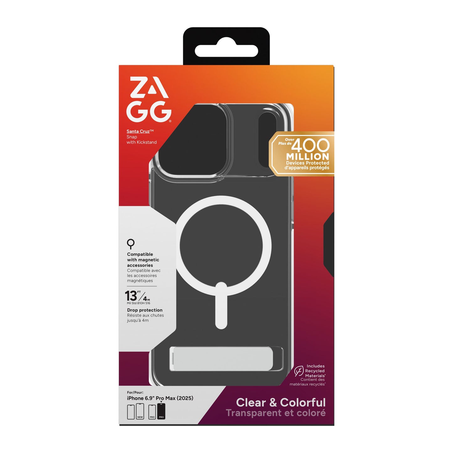 iPhone 17 Pro Max ZAGG Graphene Santa Cruz Snap Kickstand Case - White - 15-14750