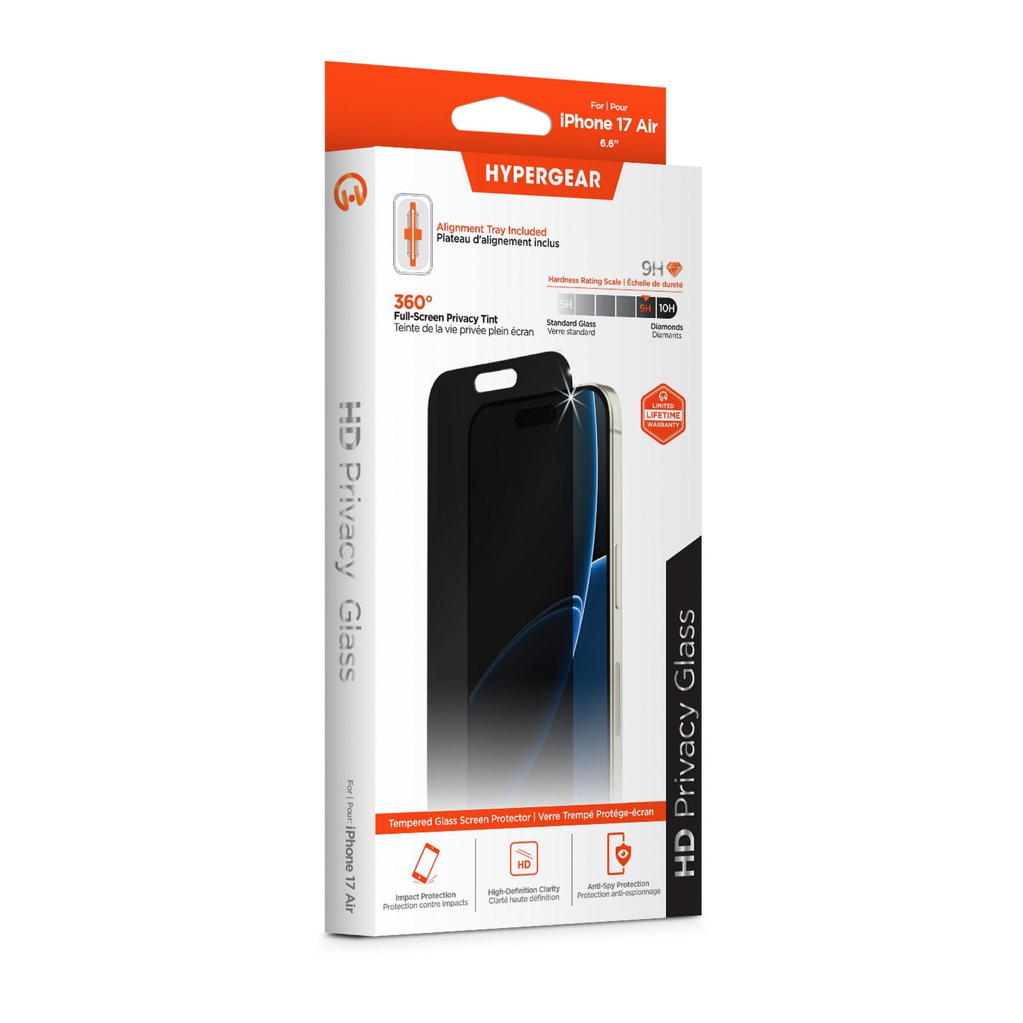 iPhone Air HyperGear 4-way Privacy Glass Screen Protector w/Dust-Free Install Tray - 15-14886