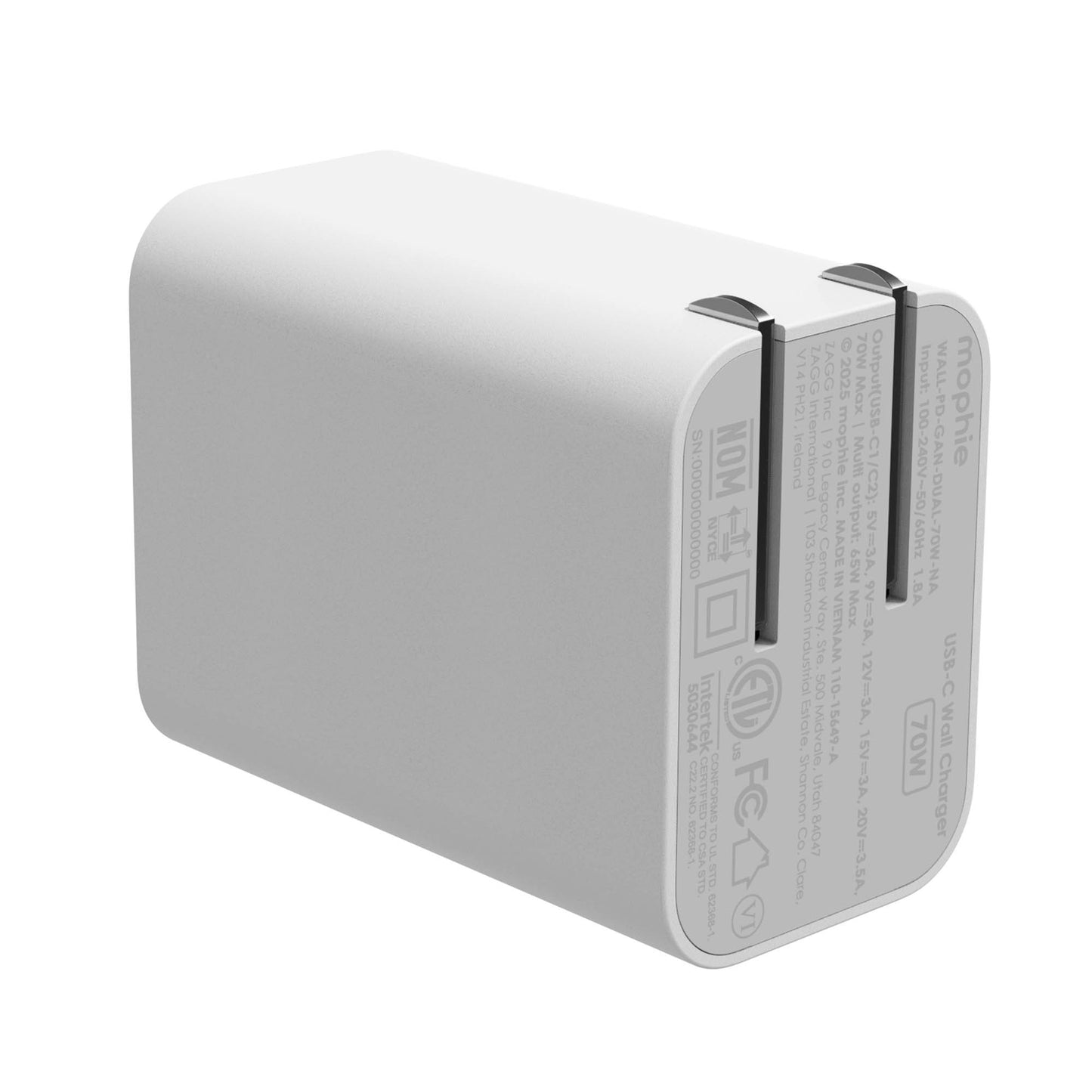 Mophie Speedport 70W Dual USB-C Wall Charger - White - 15-15070