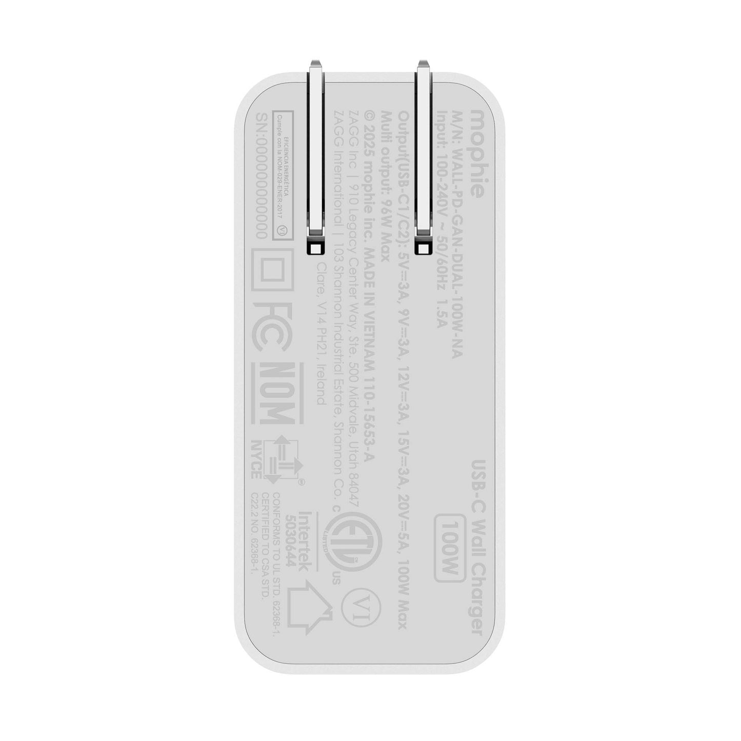 Mophie Speedport 100W Dual USB-C Wall Charger - White - 15-15071