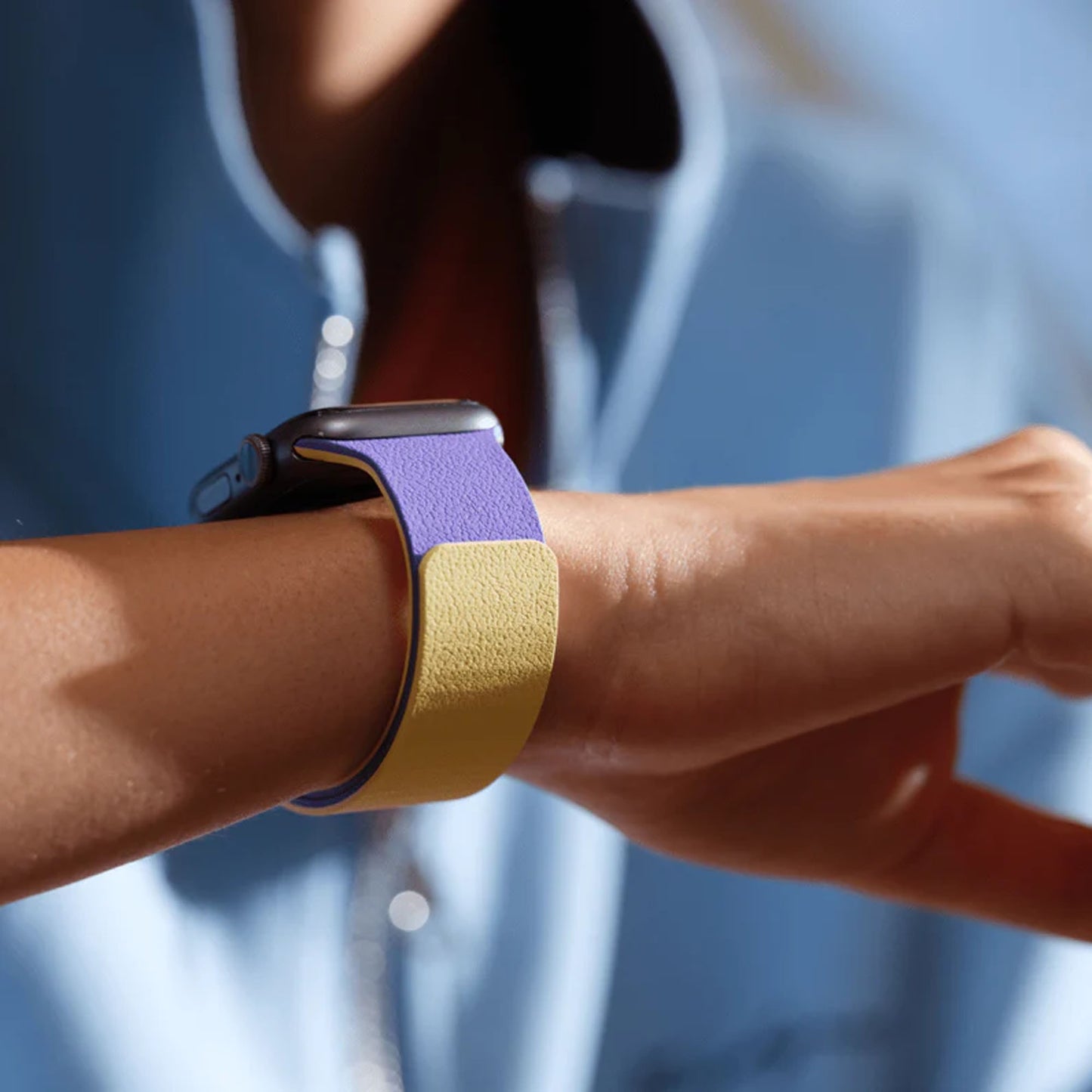 Apple Watch 42mm MOFT Snap Duo Watch Band - Strike Yellow/Poise Purple - 15-15082