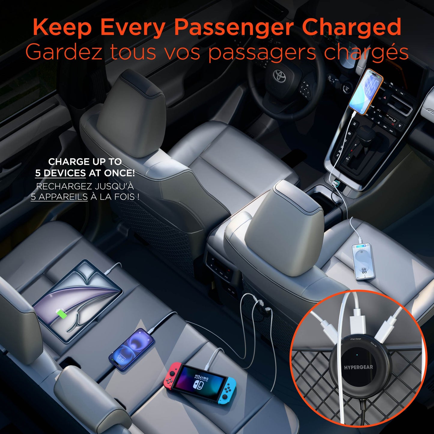 HyperGear 98W Road Runner PD PPS 5-Port Front + Backseat Fast Car Charger - 15-15444