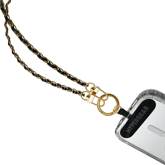 HyperGear TECHcessories Universal Crossbody Phone Strap - Gold Chain Black Vegan Leather - 15-15445