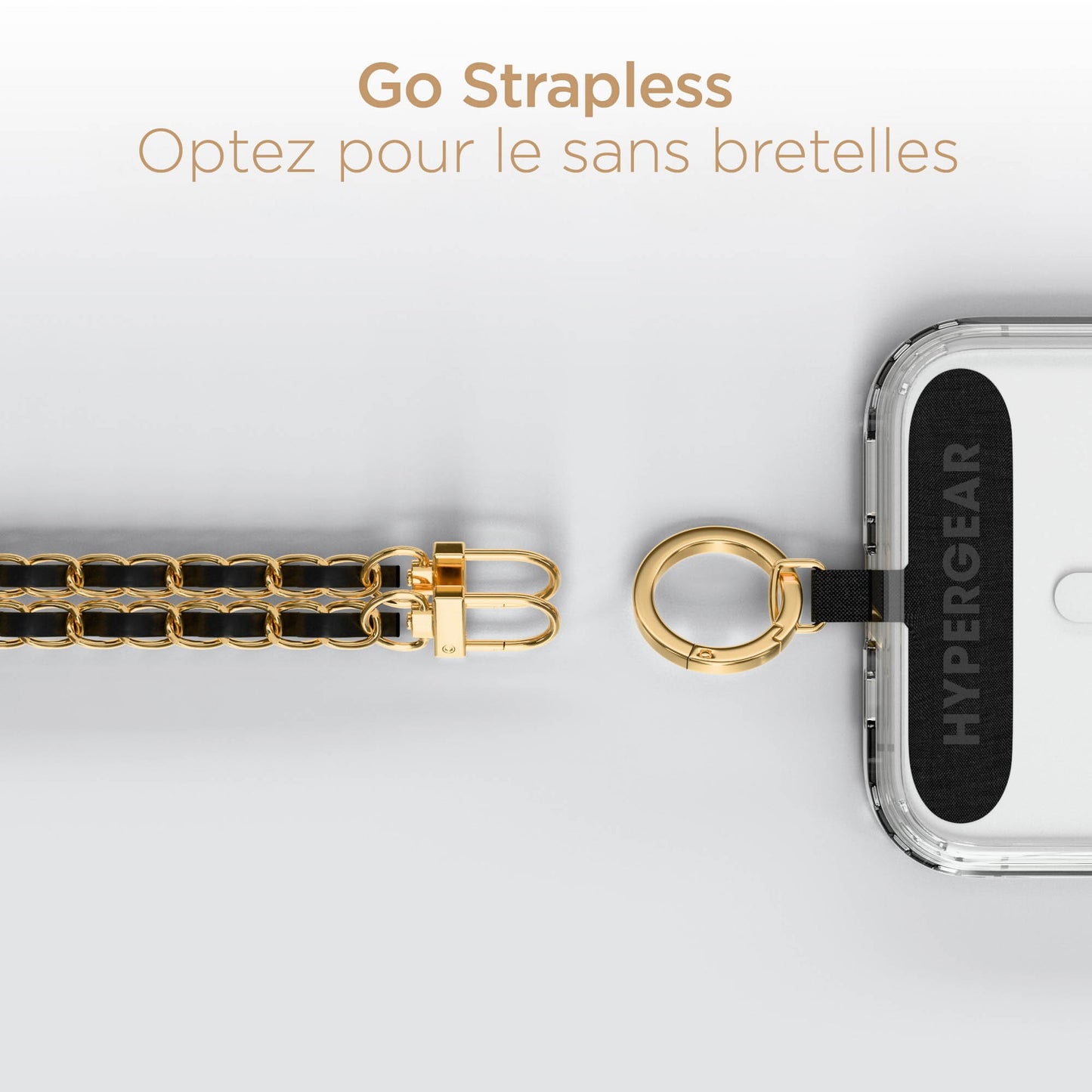 HyperGear TECHcessories Universal Crossbody Phone Strap - Gold Chain Black Vegan Leather - 15-15445