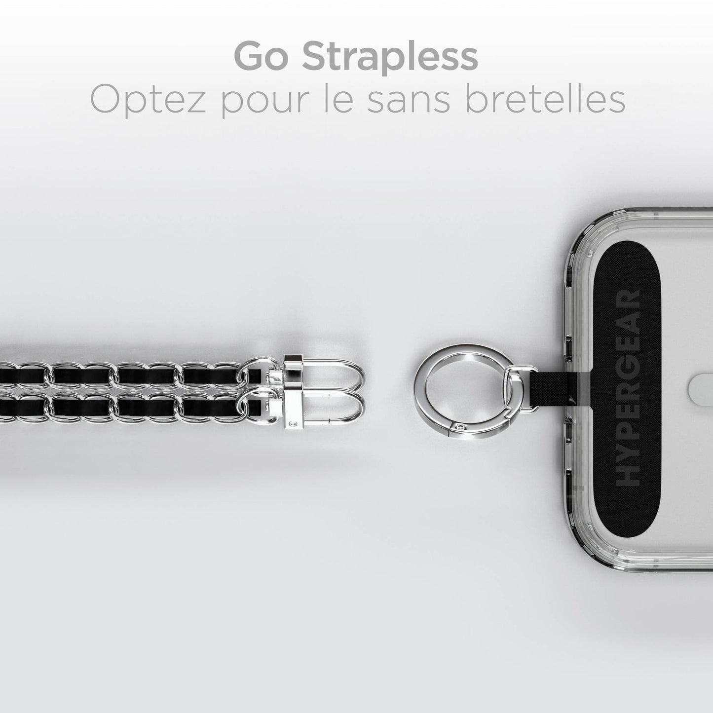 HyperGear TECHcessories Universal Crossbody Phone Strap - Silver Chain Black Vegan Leather - 15-15446