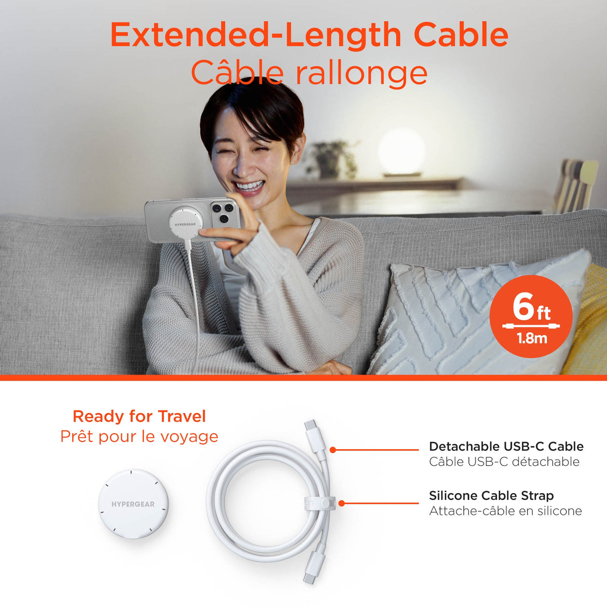 Hypergear 15W Qi2 MaxCharge MagSafe Wireless Magnetic Charger w/ Connected USB-C PD Cable - 15-15451