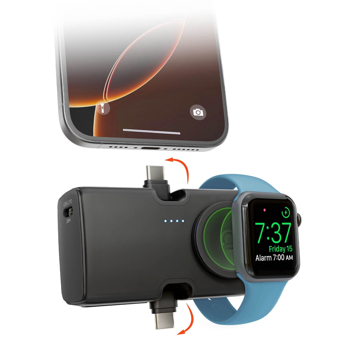 HyperGear 5000mAh Power Pack Nano Portable Power Bank with Built-In Apple Watch Charger - 15-15453