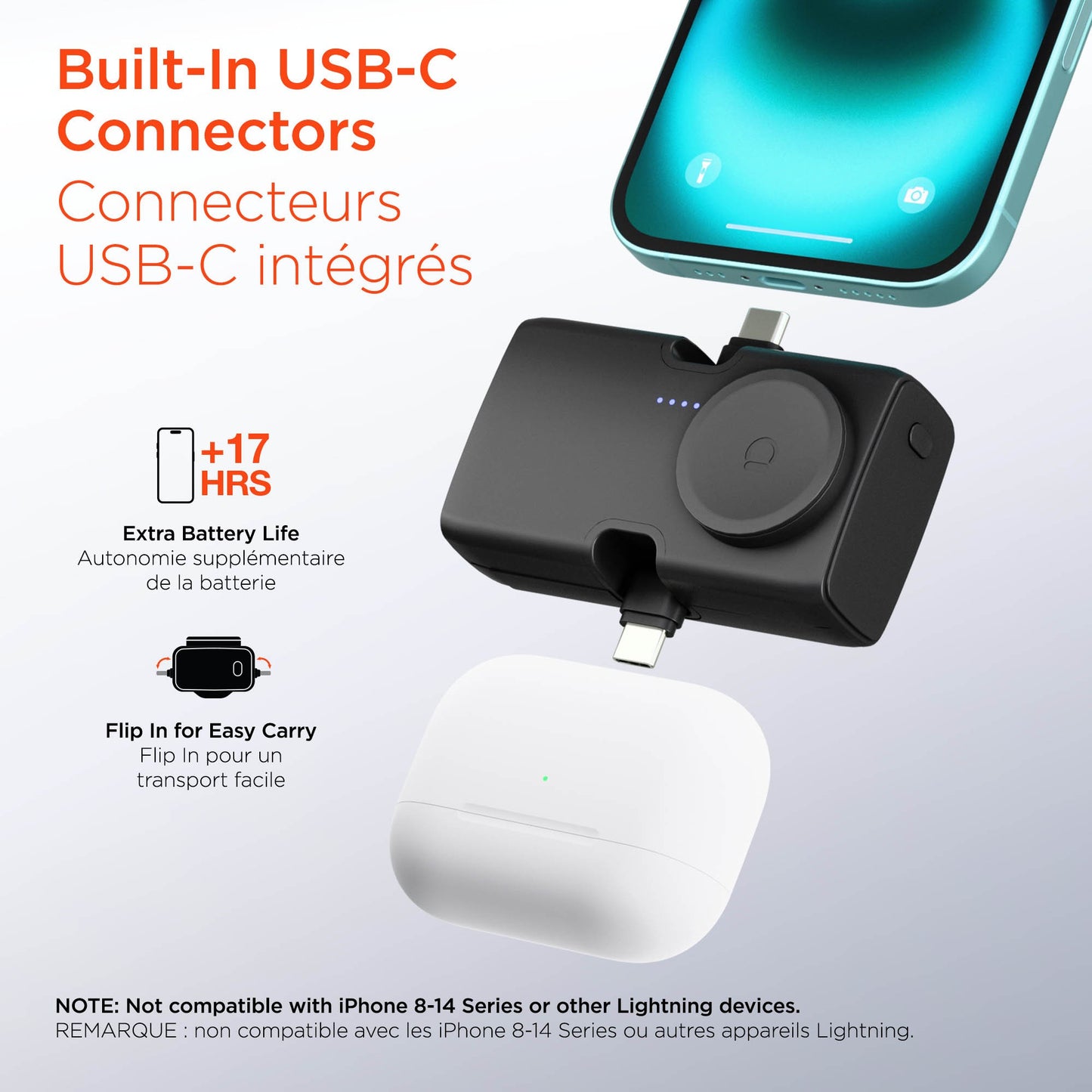 HyperGear 5000mAh Power Pack Nano Portable Power Bank with Built-In Apple Watch Charger - 15-15453