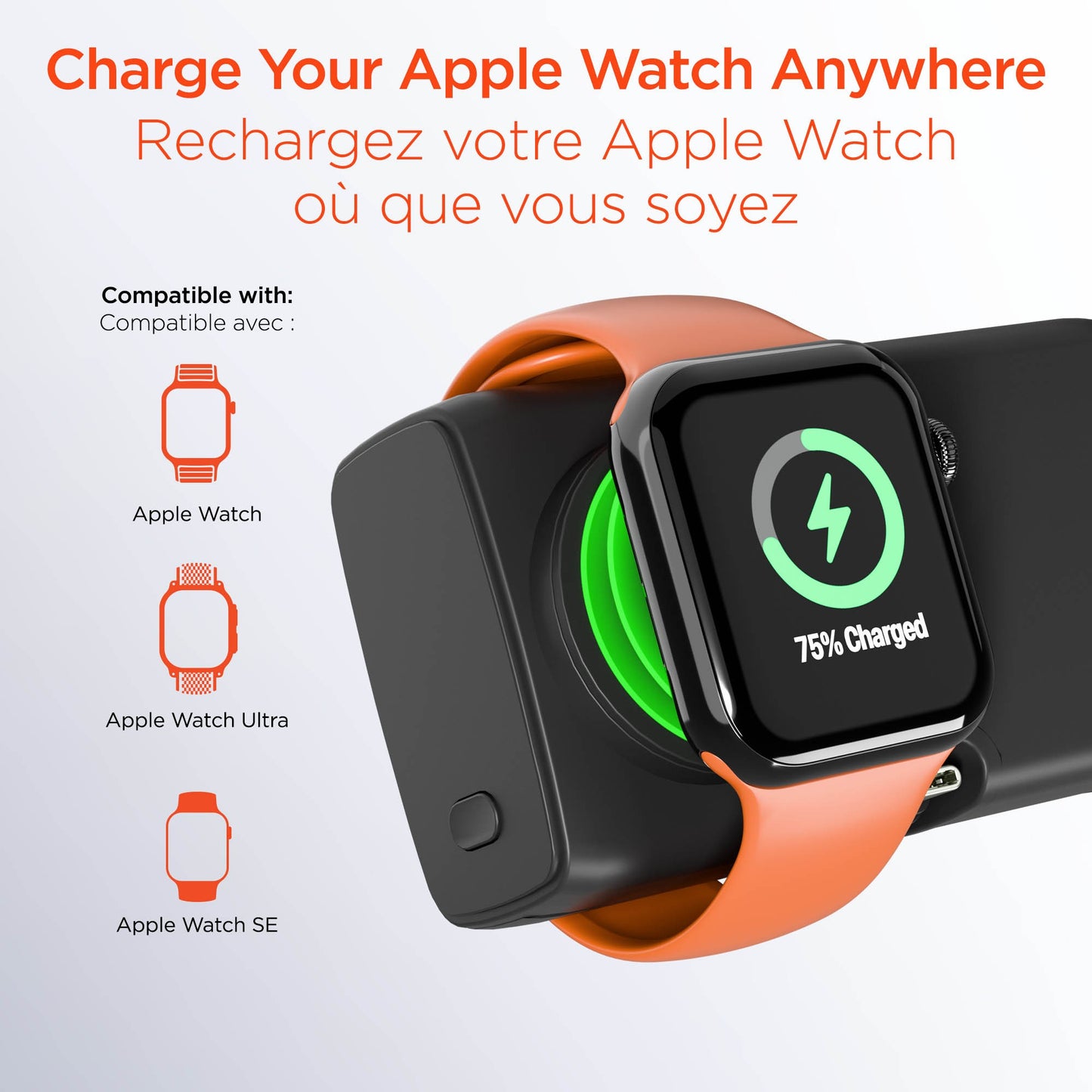 HyperGear 5000mAh Power Pack Nano Portable Power Bank with Built-In Apple Watch Charger - 15-15453