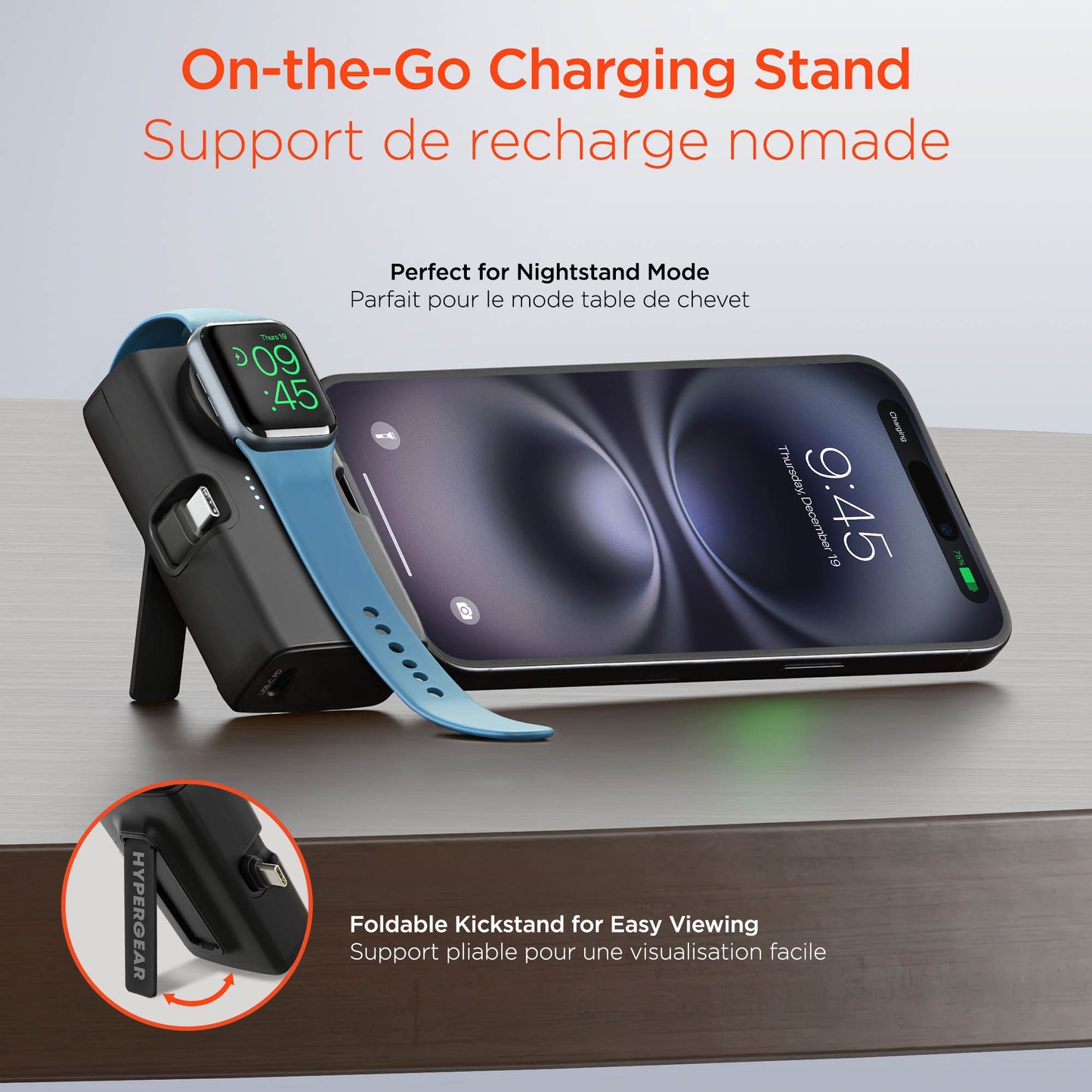 HyperGear 5000mAh Power Pack Nano Portable Power Bank with Built-In Apple Watch Charger - 15-15453