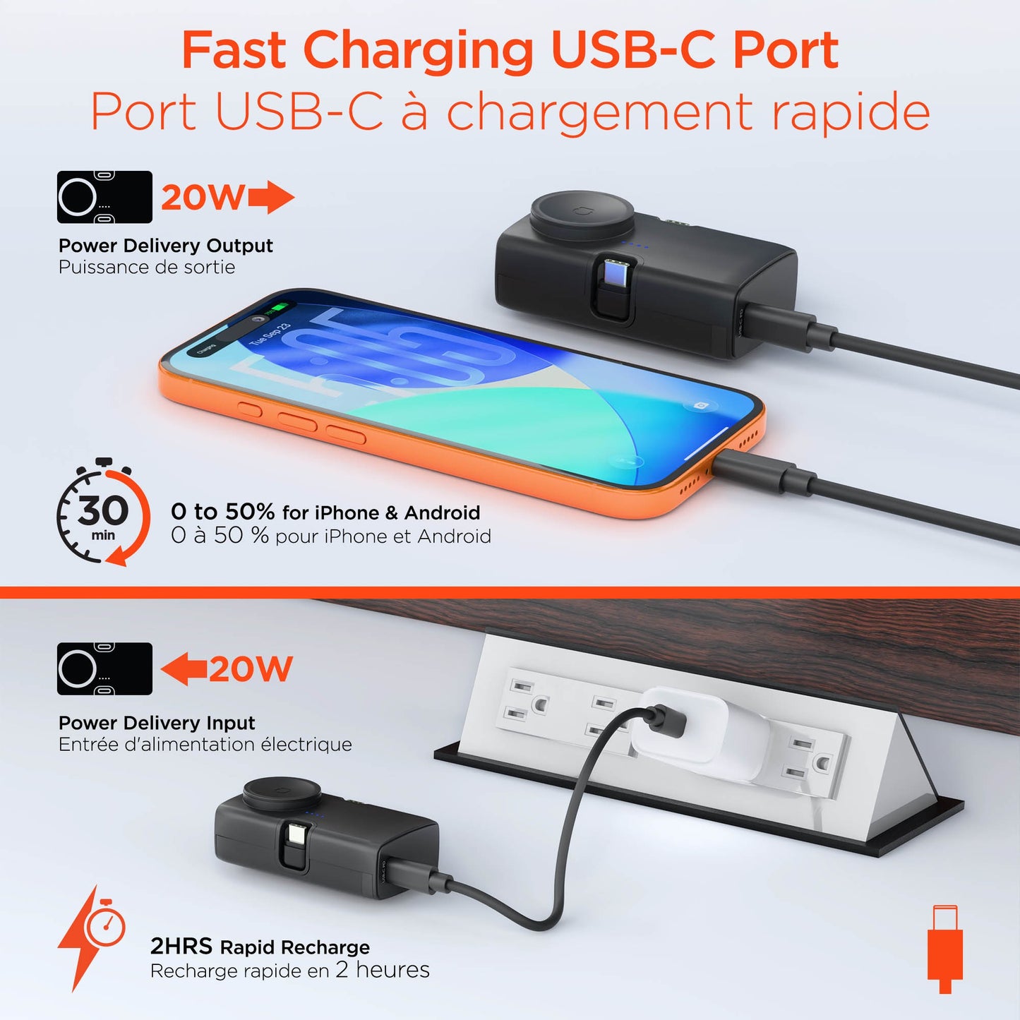 HyperGear 5000mAh Power Pack Nano Portable Power Bank with Built-In Apple Watch Charger - 15-15453