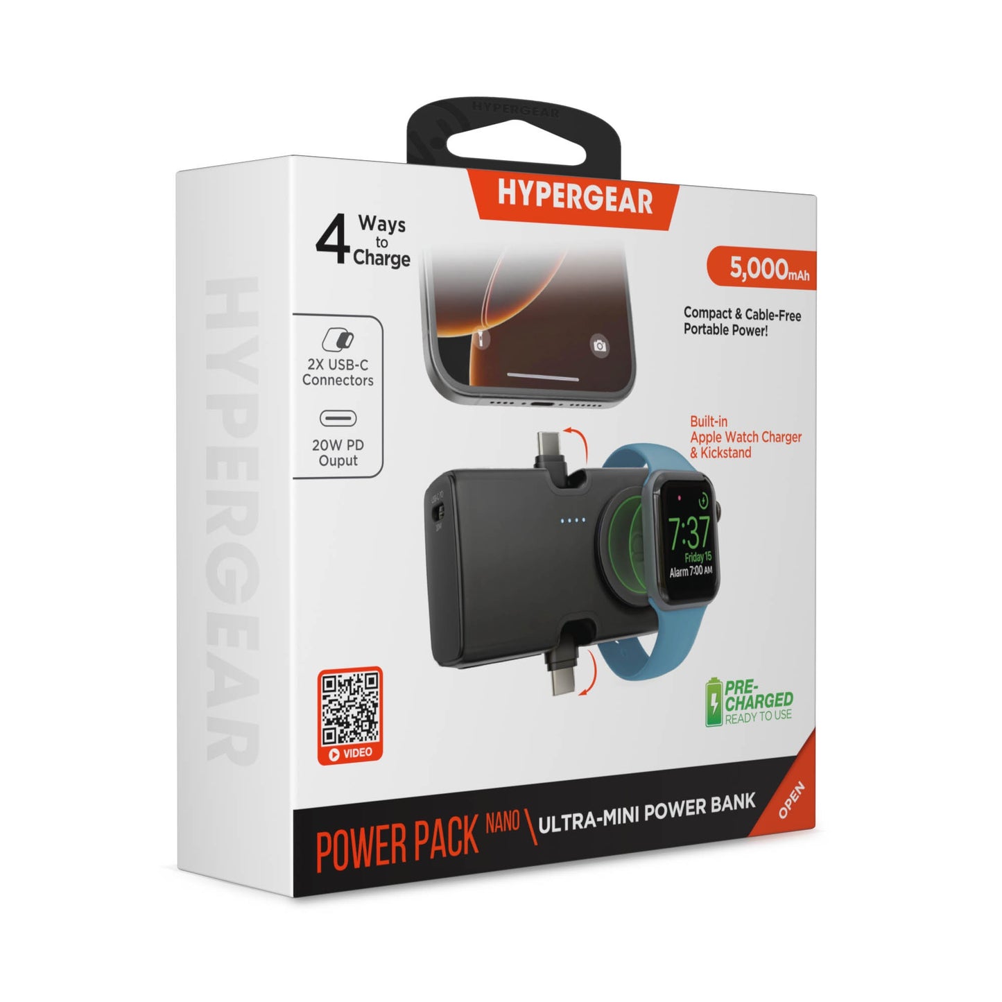 HyperGear 5000mAh Power Pack Nano Portable Power Bank with Built-In Apple Watch Charger - 15-15453