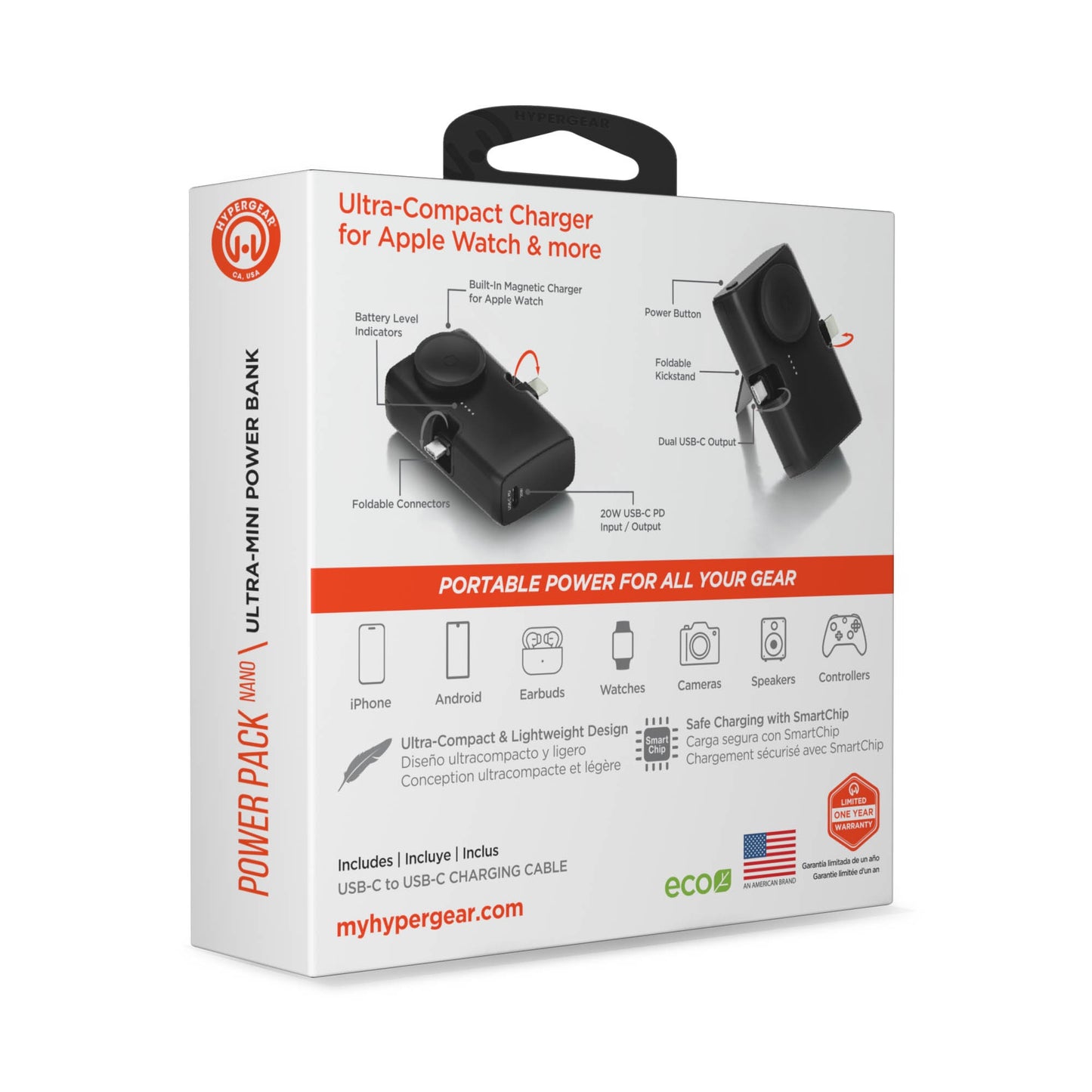 HyperGear 5000mAh Power Pack Nano Portable Power Bank with Built-In Apple Watch Charger - 15-15453
