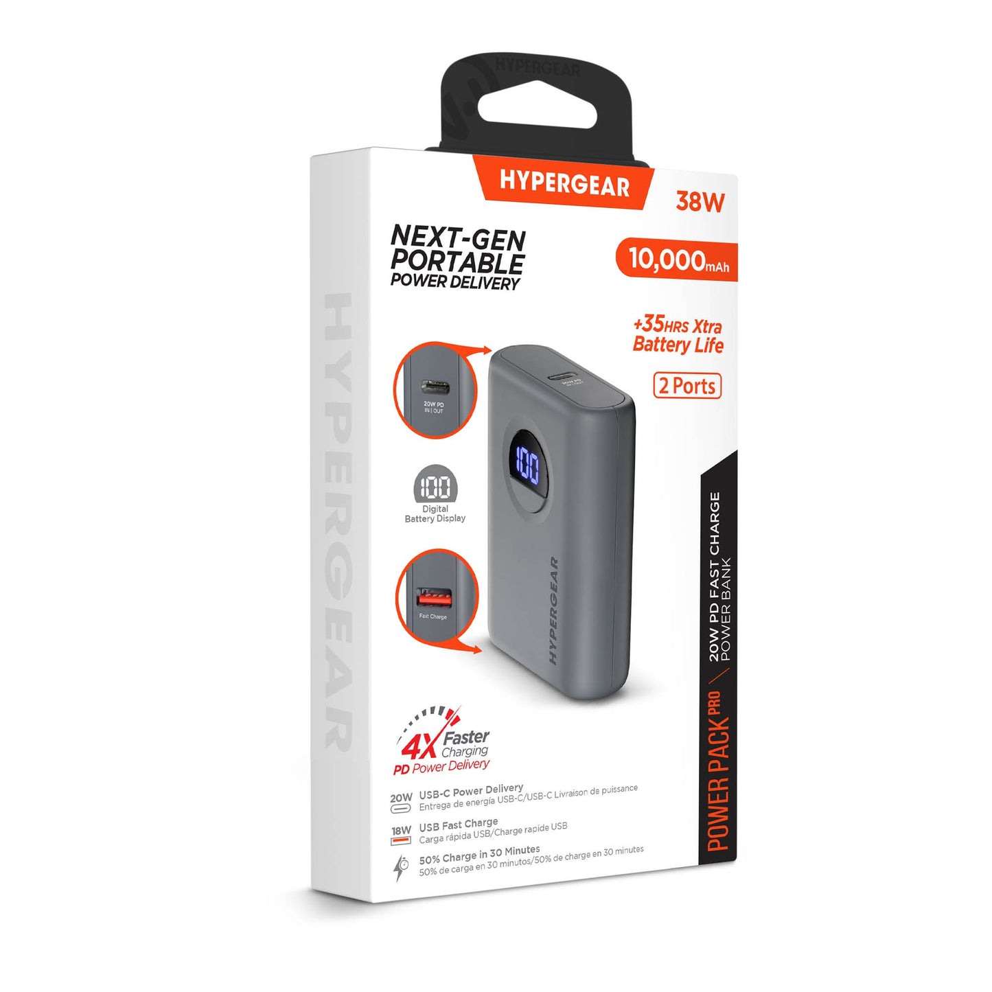 HyperGear 10000mAh Power Pack Pro Portable Power Bank with Digital Display - 15-15456