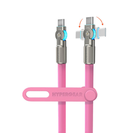 HyperGear 12 ft. 360cm USB-C to USB-C Chunky 180 Rugged Cable w/Rotating Connectors - Pink - 15-15461