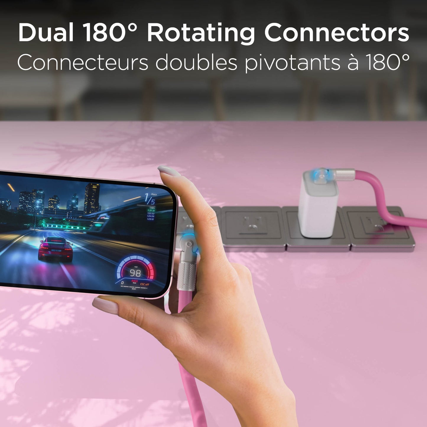 HyperGear 12 ft. 360cm USB-C to USB-C Chunky 180 Rugged Cable w/Rotating Connectors - Pink - 15-15461